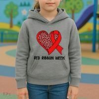 Red Ribbon Awareness Week Leopard Print Heart Kids Hoodie thumb 3