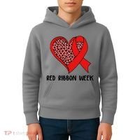 Red Ribbon Awareness Week Leopard Print Heart Kids Hoodie thumb 4