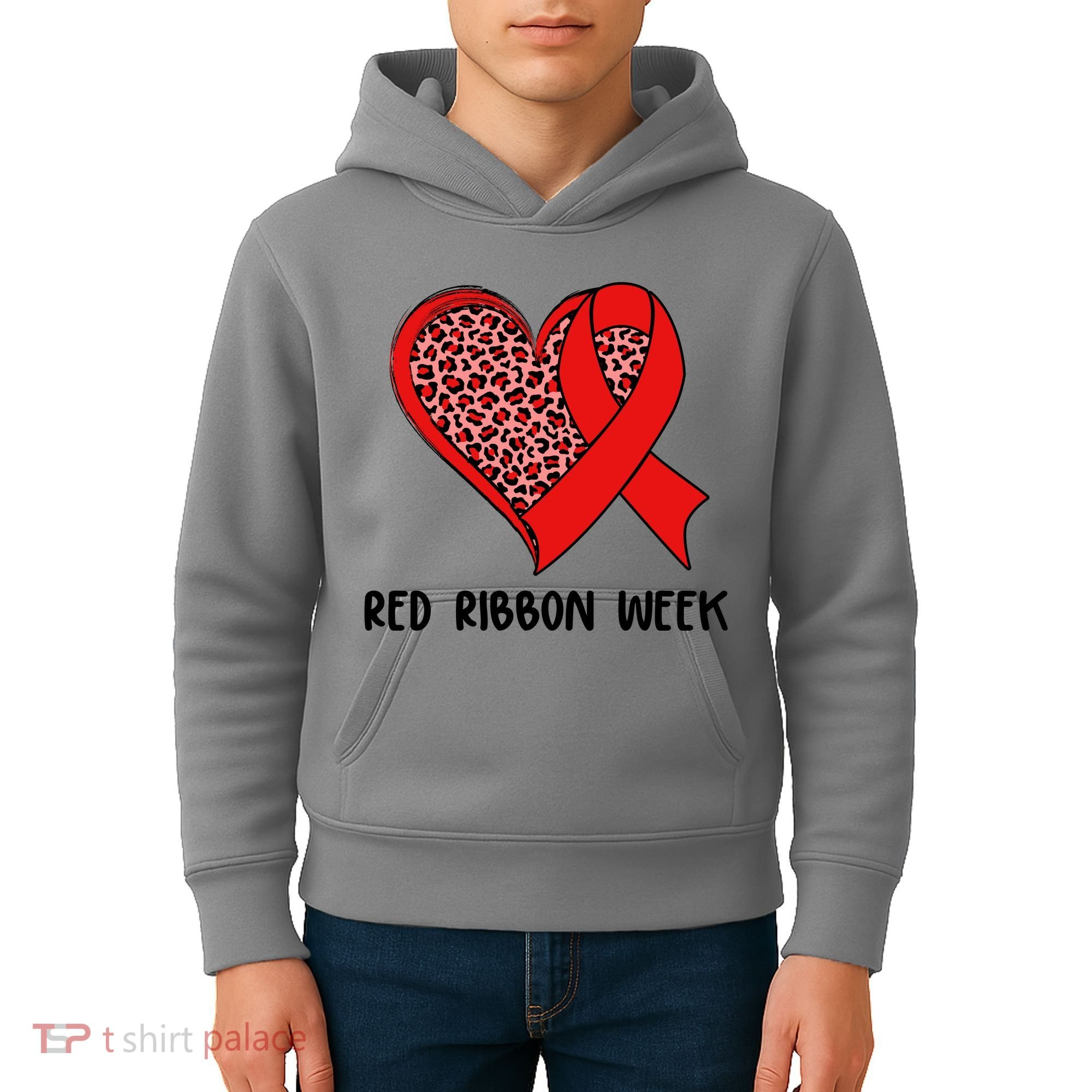Red Ribbon Awareness Week Leopard Print Heart Kids Hoodie