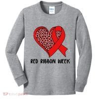 Red Ribbon Awareness Week Leopard Print Heart Kids Long Sleeve Shirt thumb 0