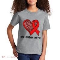 Red Ribbon Awareness Week Leopard Print Heart Kids T-Shirt thumb 2