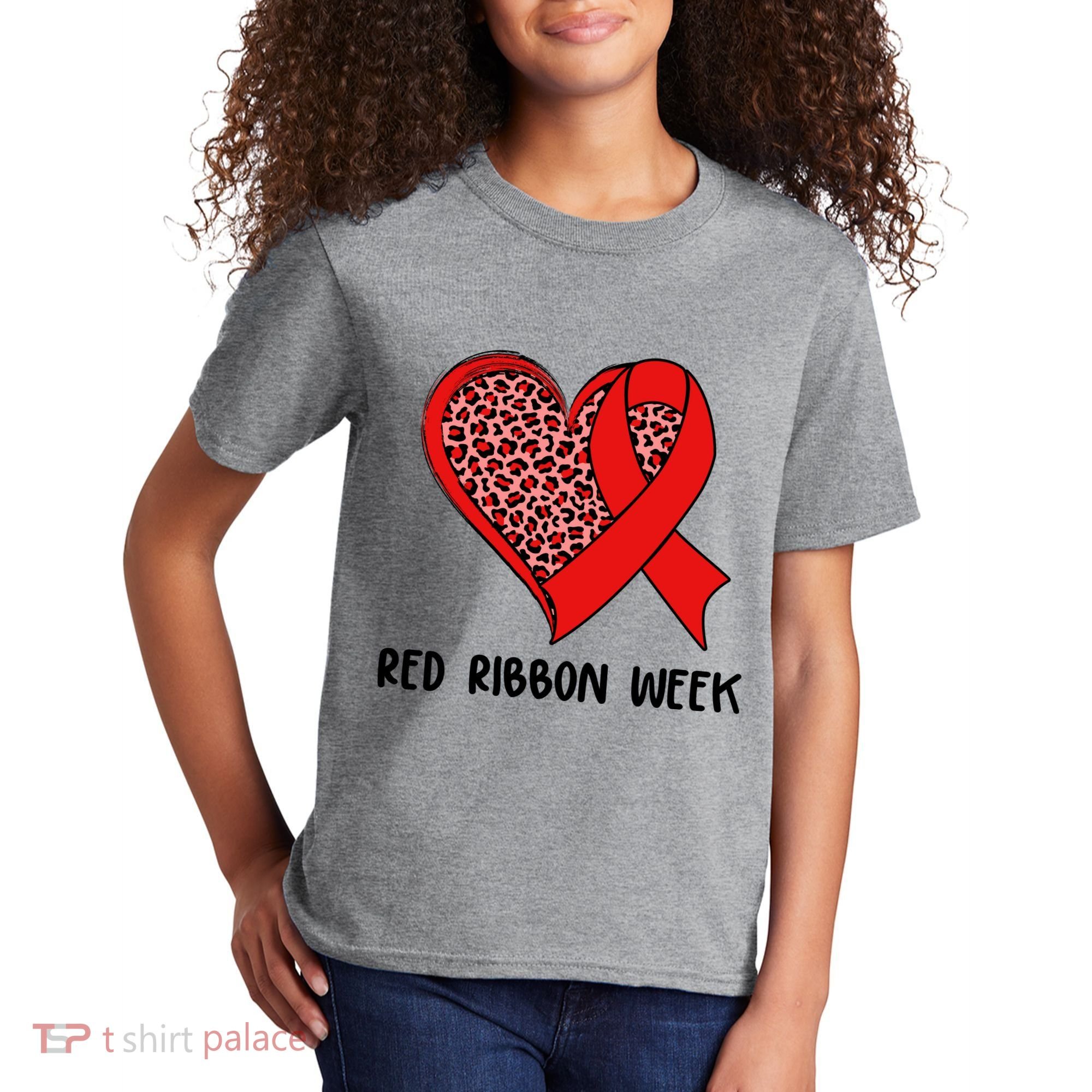 Red Ribbon Awareness Week Leopard Print Heart Kids T-Shirt