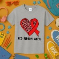 Red Ribbon Awareness Week Leopard Print Heart Kids T-Shirt thumb 3