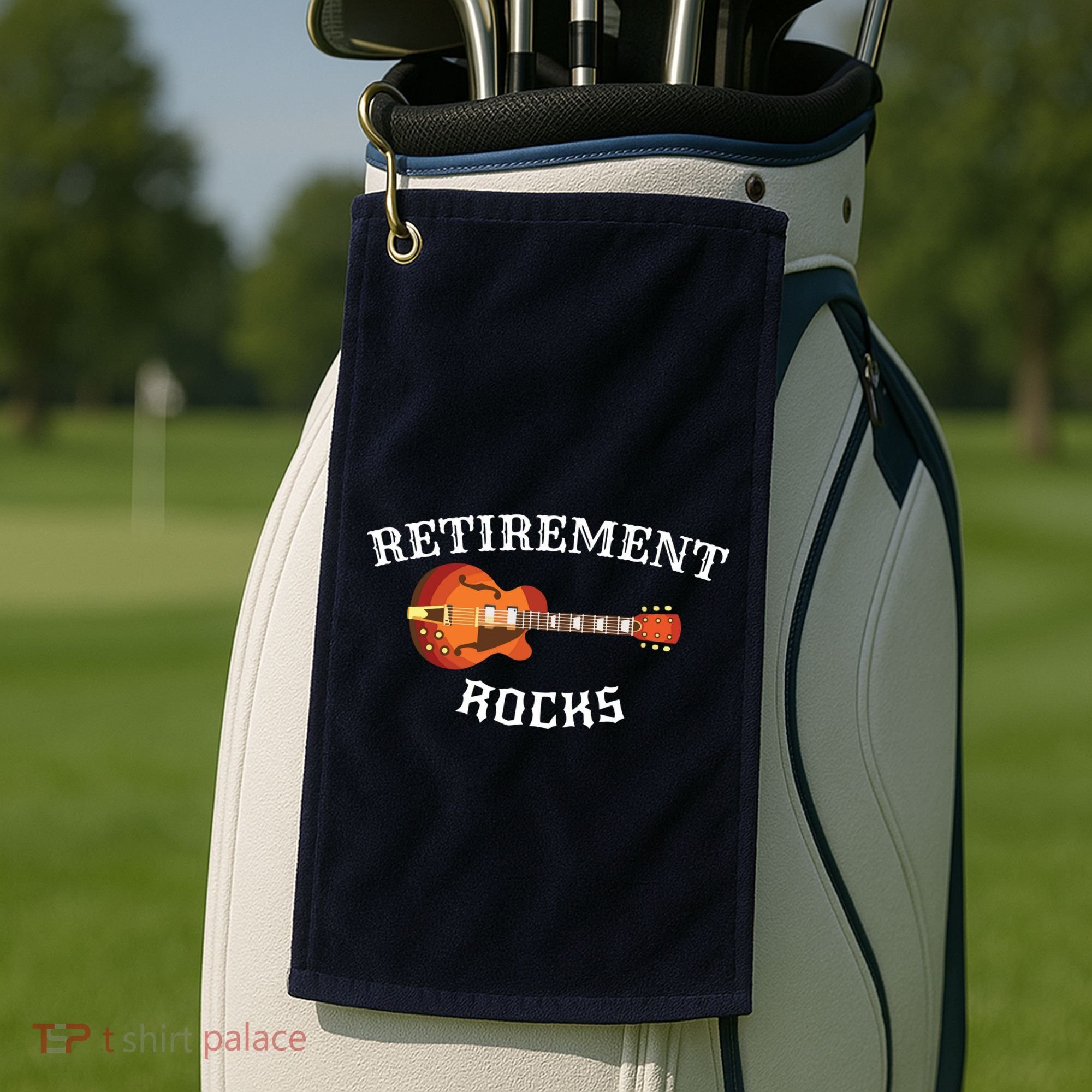 Retirement Rocks Acoustic Guitar Old Rockers Gift Golf Towel
