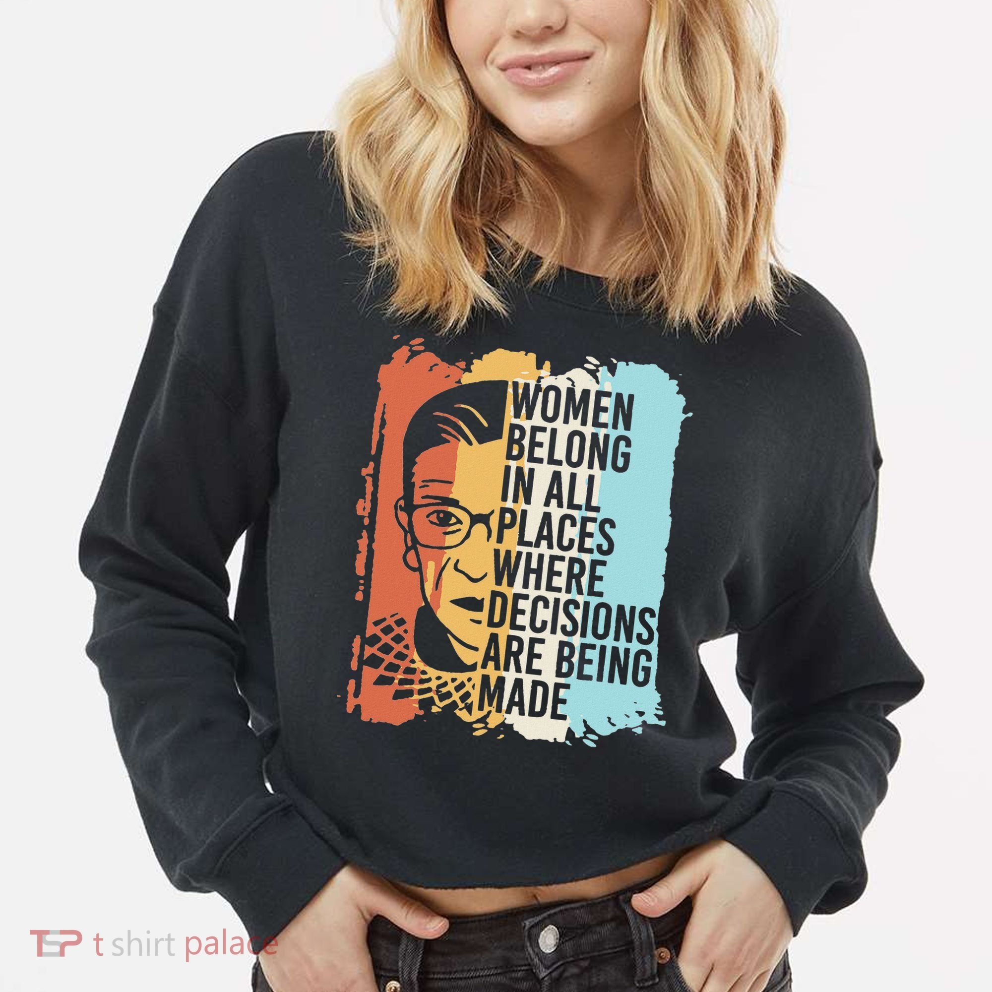 Rbg Ruth Bader Ginsburg Feminist Political Gift Cropped Pullover Crew