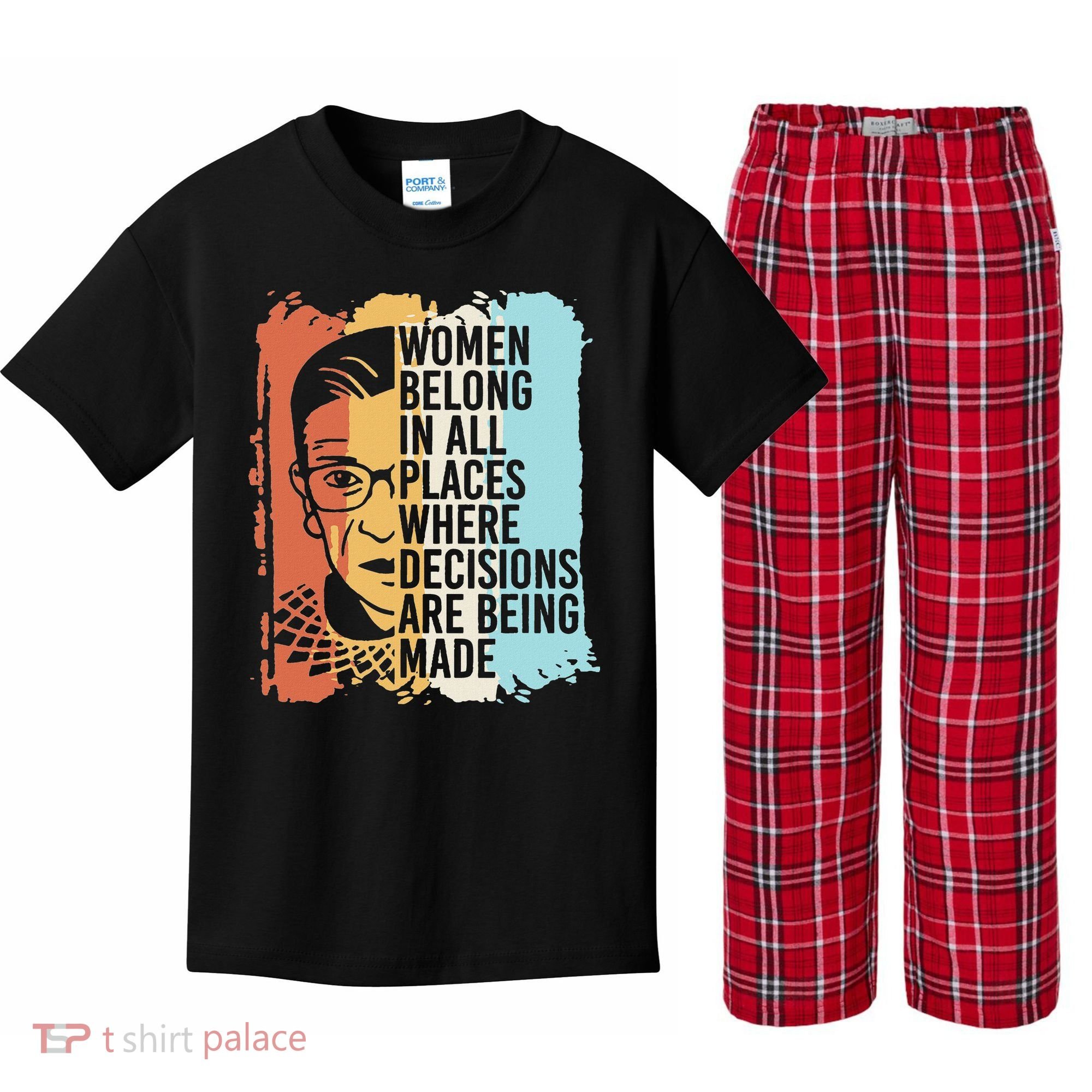 Rbg Ruth Bader Ginsburg Feminist Political Gift Kids Plaid Pajama Set