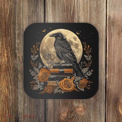 Raven Reading Book Occult Crow Coaster