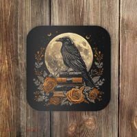 Raven Reading Book Occult Crow Coaster thumb 0
