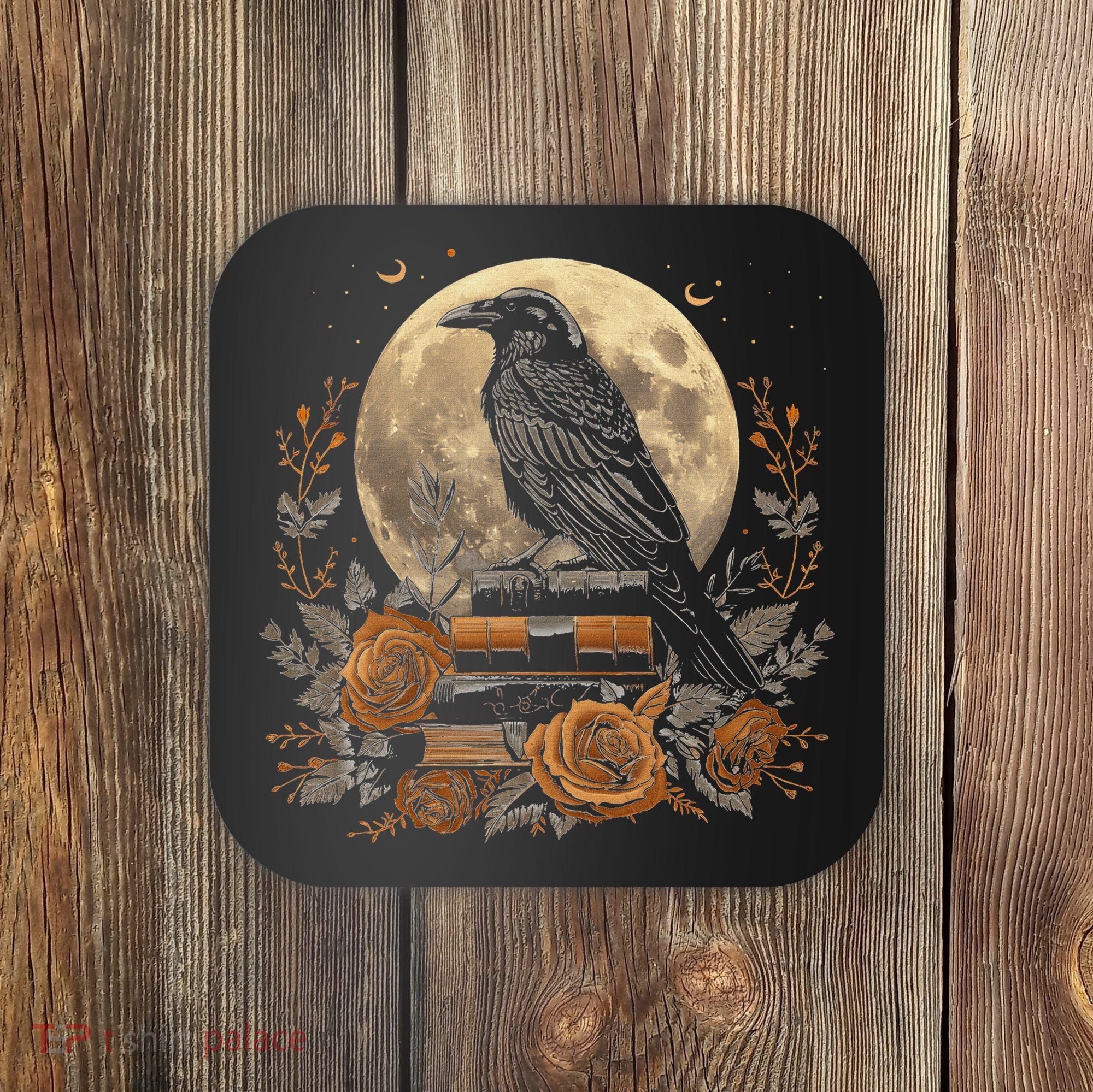 Raven Reading Book Occult Crow Coaster