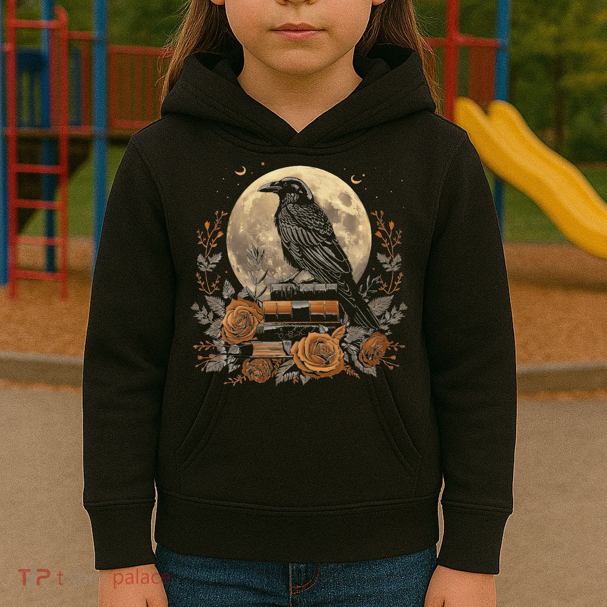 Raven Reading Book Occult Crow Kids Hoodie