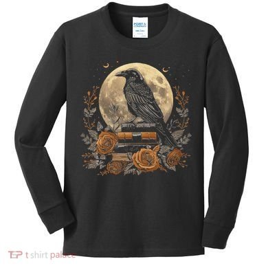 Raven Reading Book Occult Crow Kids Long Sleeve Shirt