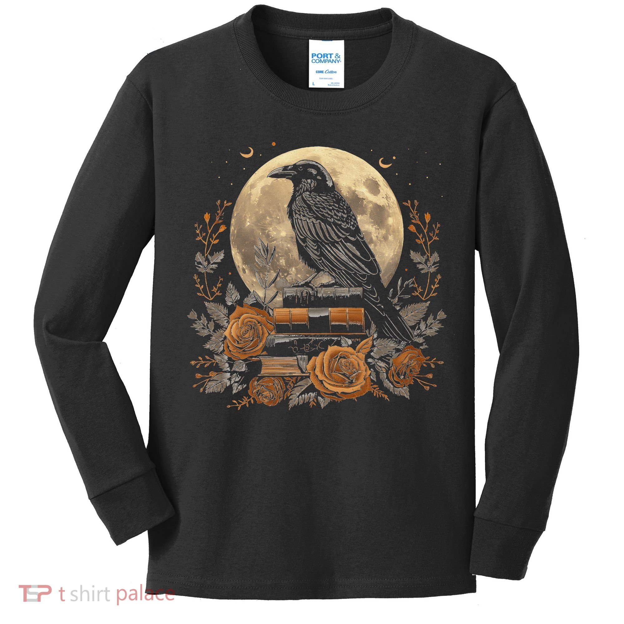Raven Reading Book Occult Crow Kids Long Sleeve Shirt