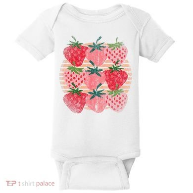 Retro Red Berry Fruit Cottagecore Strawberry Baby Bodysuit