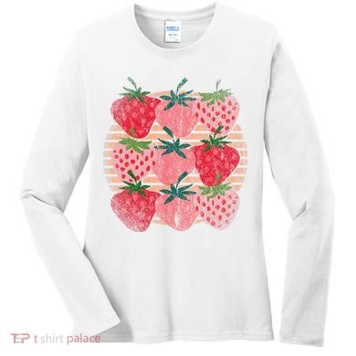 Retro Red Berry Fruit Cottagecore Strawberry Women's Long Sleeve Shirt