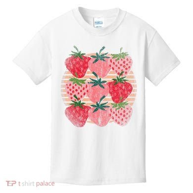 Retro Red Berry Fruit Cottagecore Strawberry Kids T-Shirt