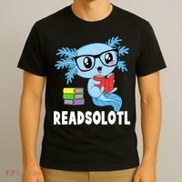 Readsolotl Read Book Funny Kawaii Blue Axolotl Reading Books T-Shirt thumb 3