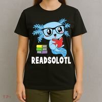 Readsolotl Read Book Funny Kawaii Blue Axolotl Reading Books T-Shirt thumb 4