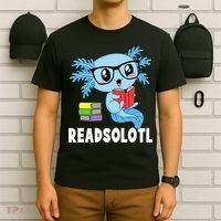 Readsolotl Read Book Funny Kawaii Blue Axolotl Reading Books T-Shirt thumb 6