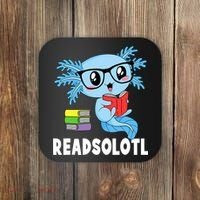 Readsolotl Read Book Funny Kawaii Blue Axolotl Reading Books Coaster thumb 0