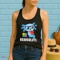 Readsolotl Read Book Funny Kawaii Blue Axolotl Reading Books Women's Tank Top thumb 2