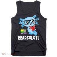 Readsolotl Read Book Funny Kawaii Blue Axolotl Reading Books Tank Top thumb 0
