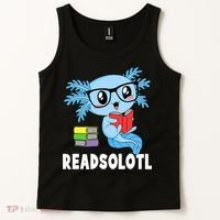 Readsolotl Read Book Funny Kawaii Blue Axolotl Reading Books Tank Top thumb 2