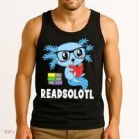 Readsolotl Read Book Funny Kawaii Blue Axolotl Reading Books Tank Top thumb 3