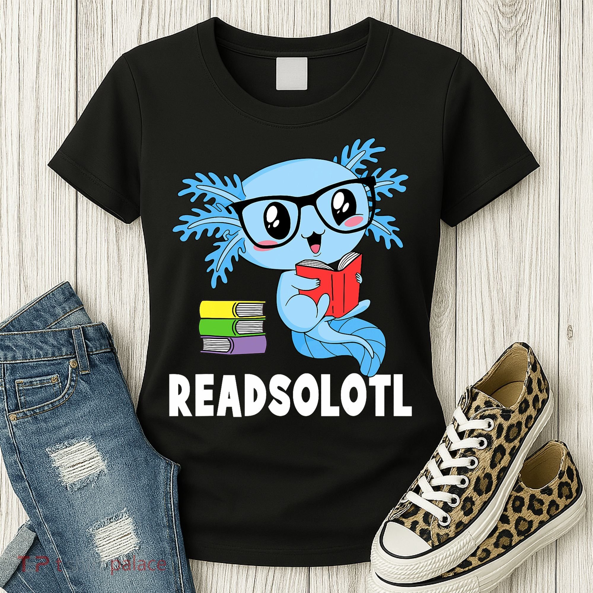 Readsolotl Read Book Funny Kawaii Blue Axolotl Reading Books Women's T-Shirt