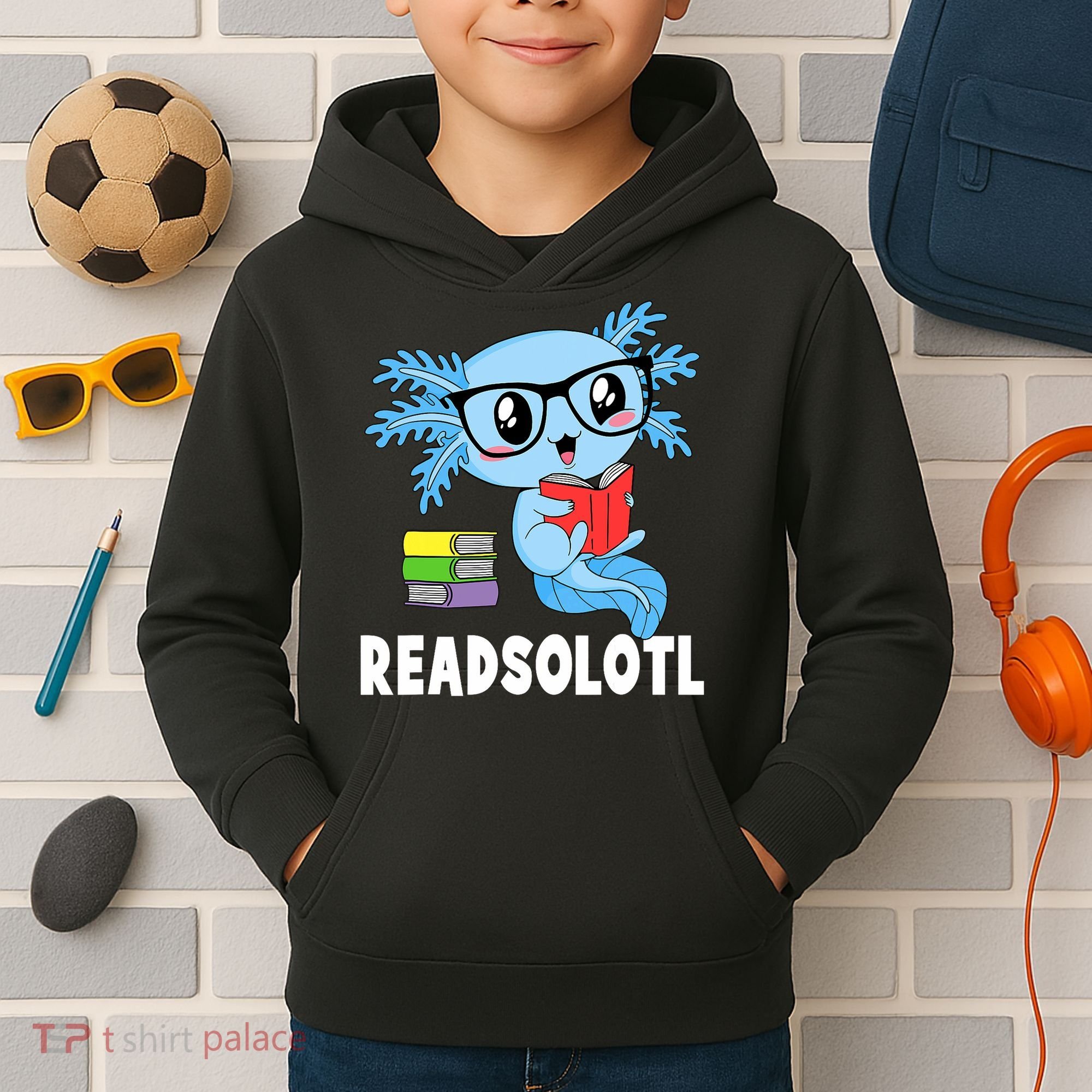 Readsolotl Read Book Funny Kawaii Blue Axolotl Reading Books Kids Hoodie
