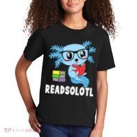 Readsolotl Read Book Funny Kawaii Blue Axolotl Reading Books Kids T-Shirt thumb 2