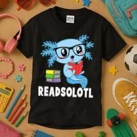 Readsolotl Read Book Funny Kawaii Blue Axolotl Reading Books Kids T-Shirt thumb 3