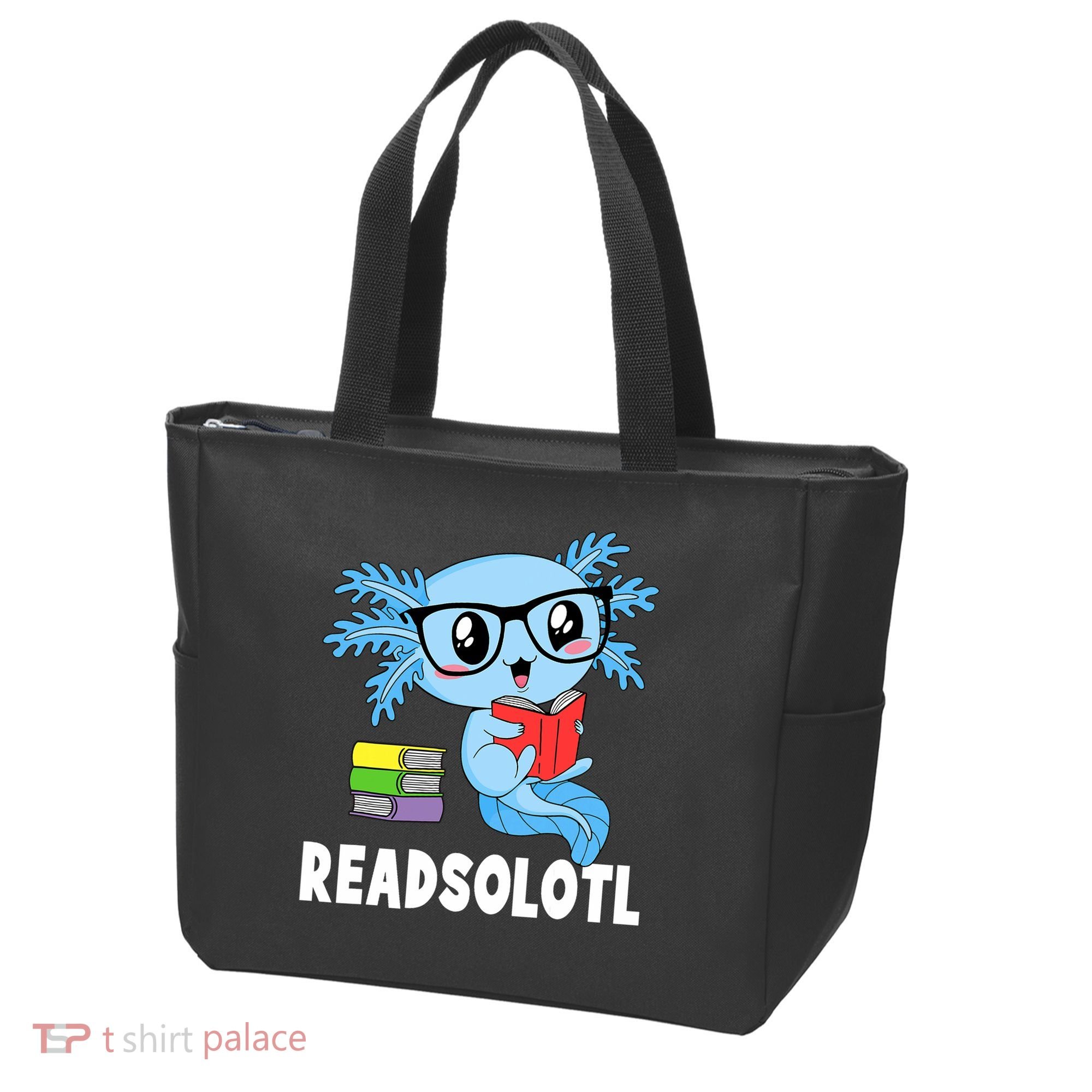 Readsolotl Read Book Funny Kawaii Blue Axolotl Reading Books Tote Bag