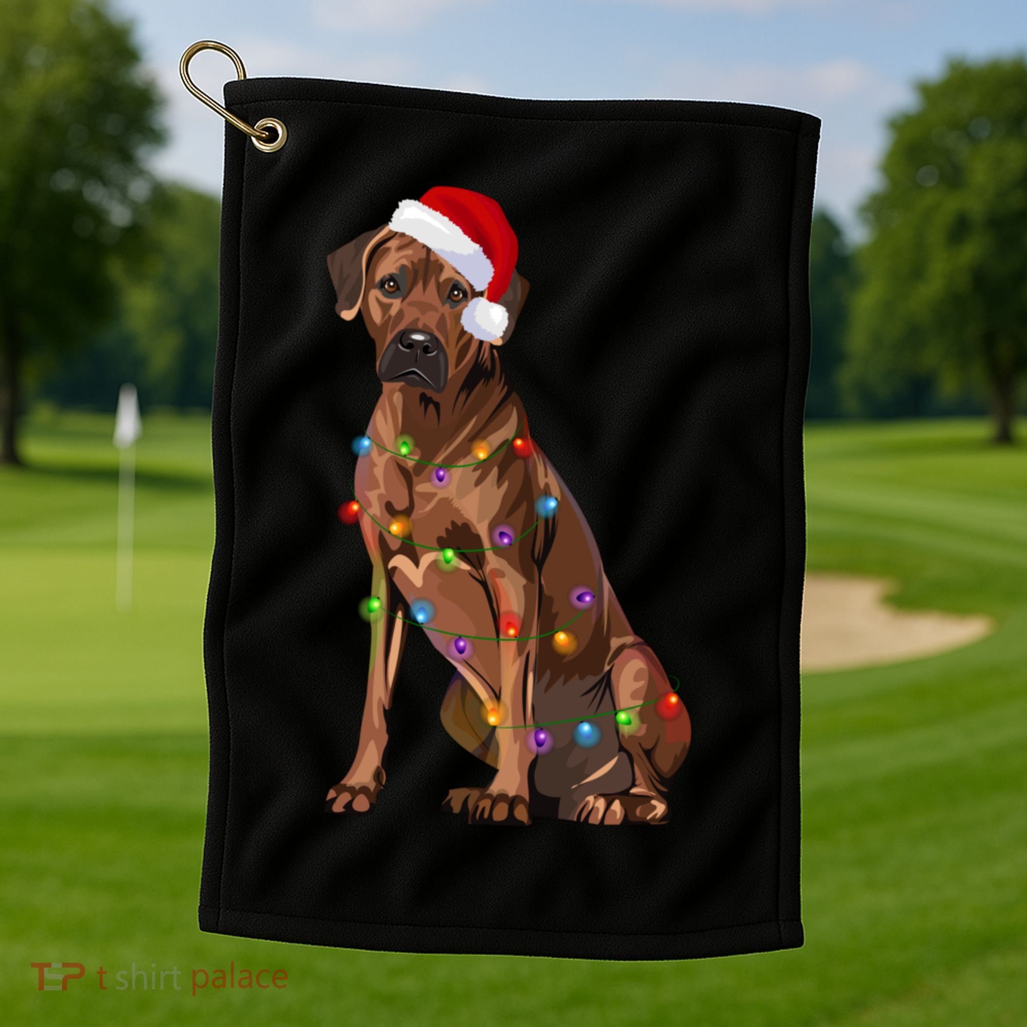 Rhodesian Ridgeback Christmas Lights Xmas Dog Lover Golf Towel