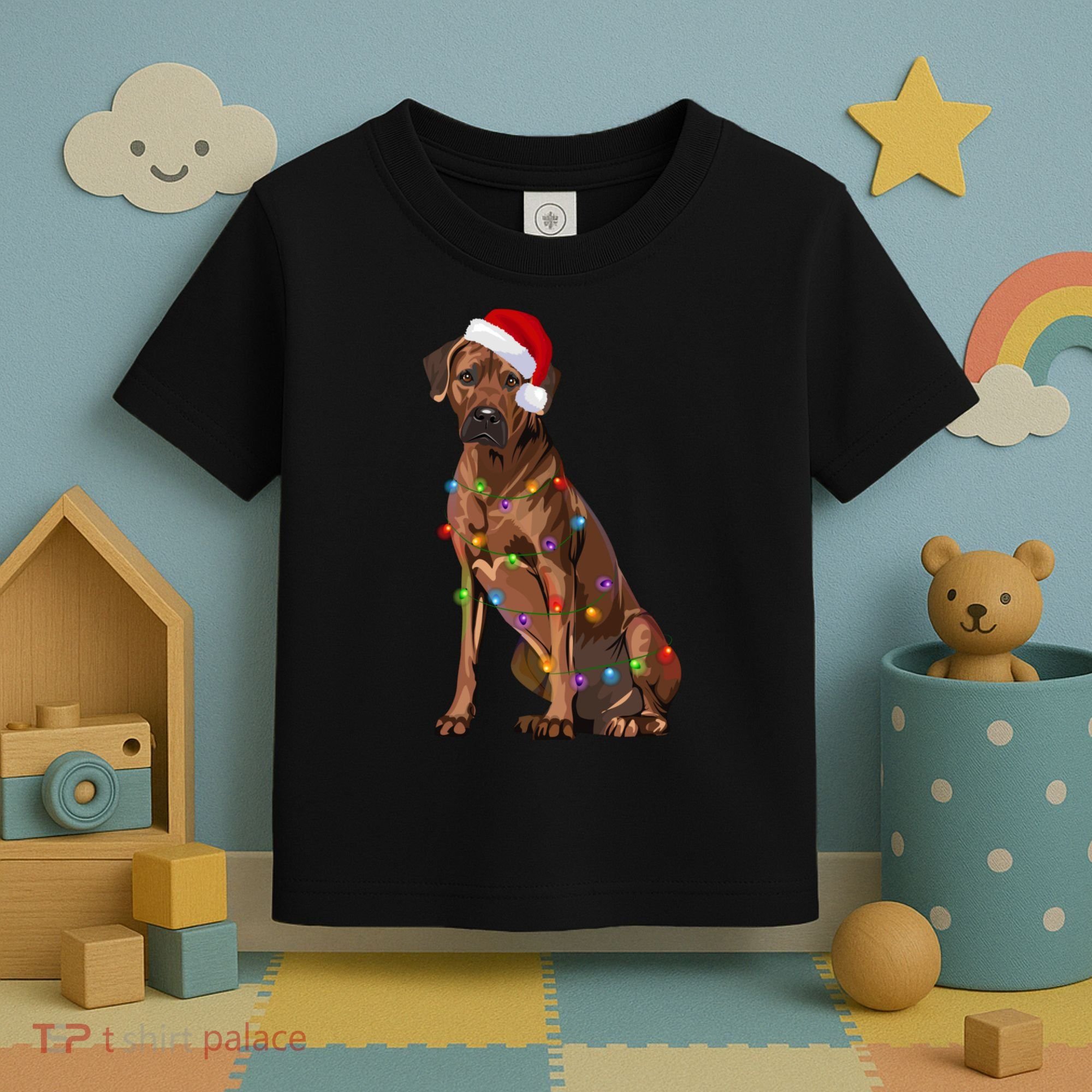 Rhodesian Ridgeback Christmas Lights Xmas Dog Lover Toddler T-Shirt