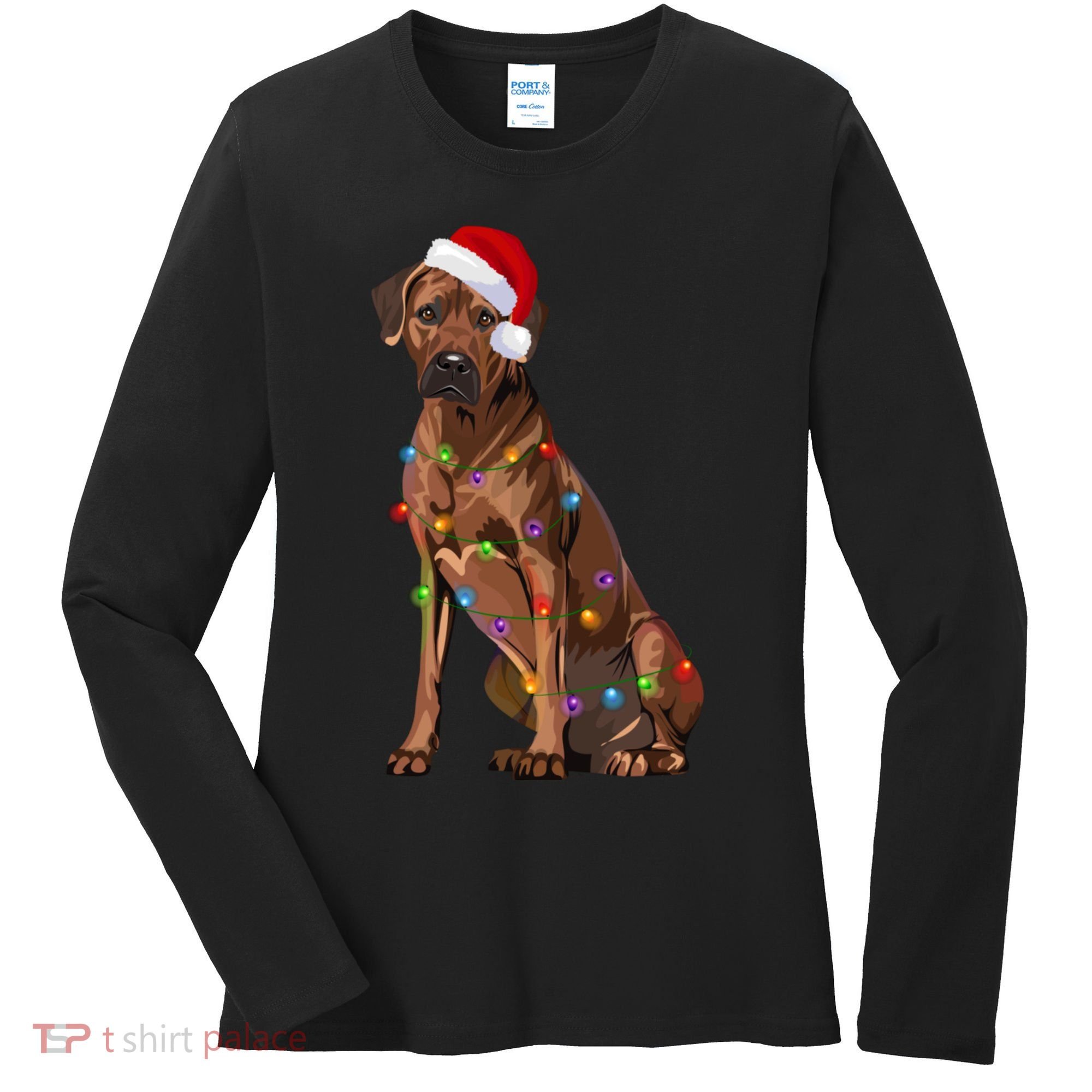 Rhodesian Ridgeback Christmas Lights Xmas Dog Lover Women's Long Sleeve Shirt