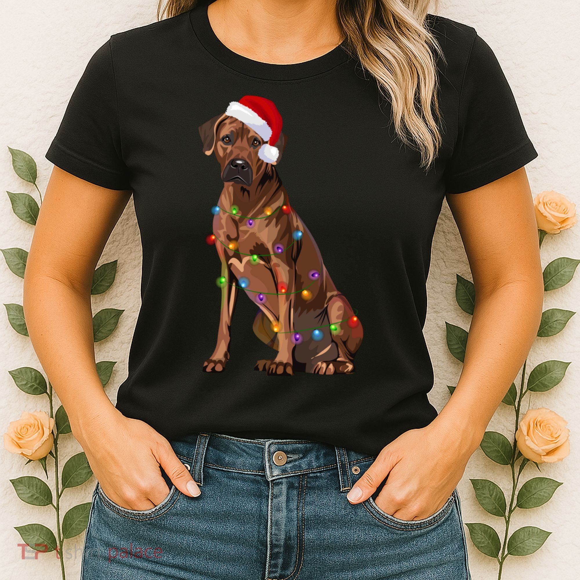 Rhodesian Ridgeback Christmas Lights Xmas Dog Lover Women's T-Shirt