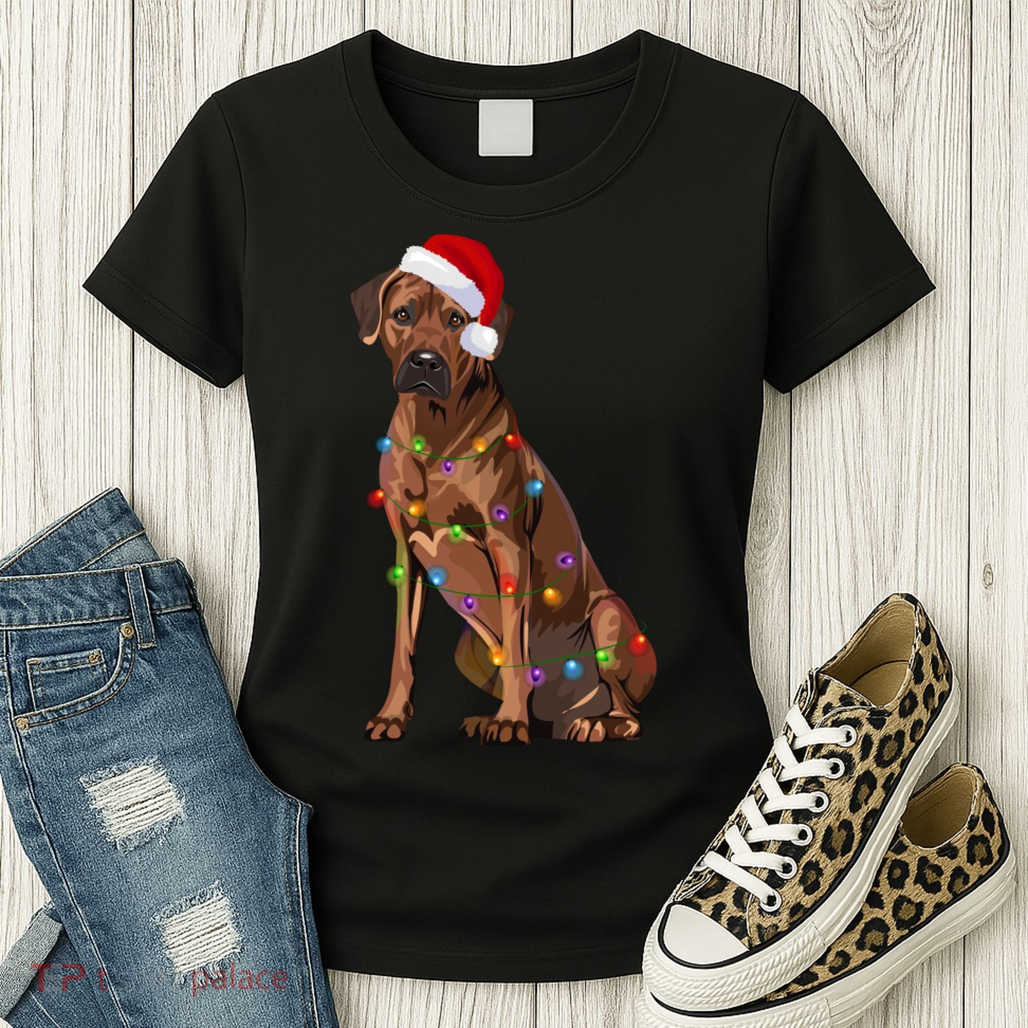 Rhodesian Ridgeback Christmas Lights Xmas Dog Lover Women's T-Shirt
