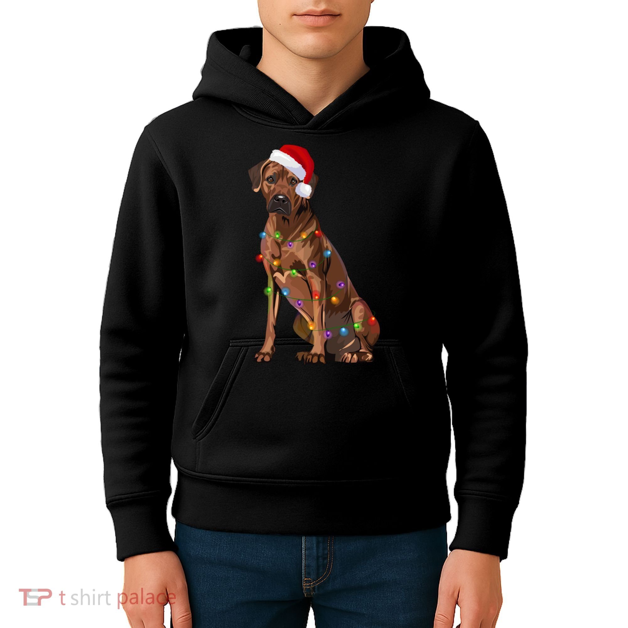 Rhodesian Ridgeback Christmas Lights Xmas Dog Lover Kids Hoodie