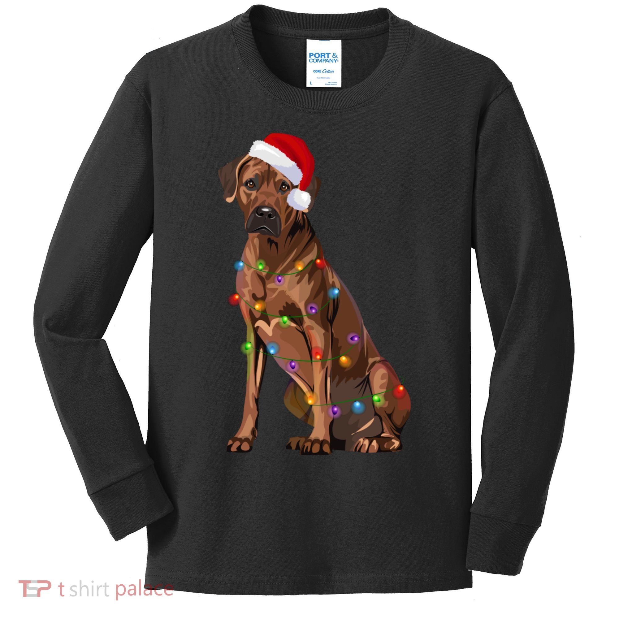 Rhodesian Ridgeback Christmas Lights Xmas Dog Lover Kids Long Sleeve Shirt