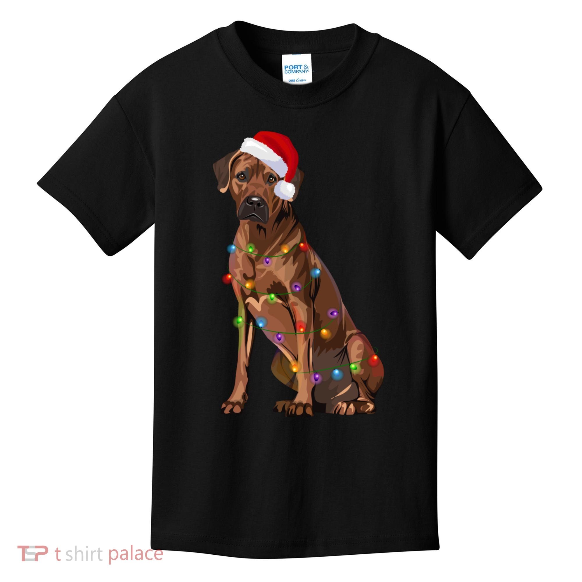 Rhodesian Ridgeback Christmas Lights Xmas Dog Lover Kids T-Shirt