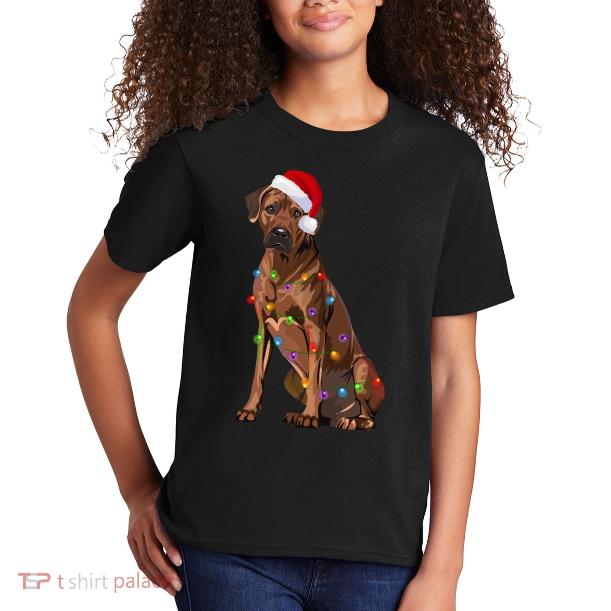 Rhodesian Ridgeback Christmas Lights Xmas Dog Lover Kids T-Shirt