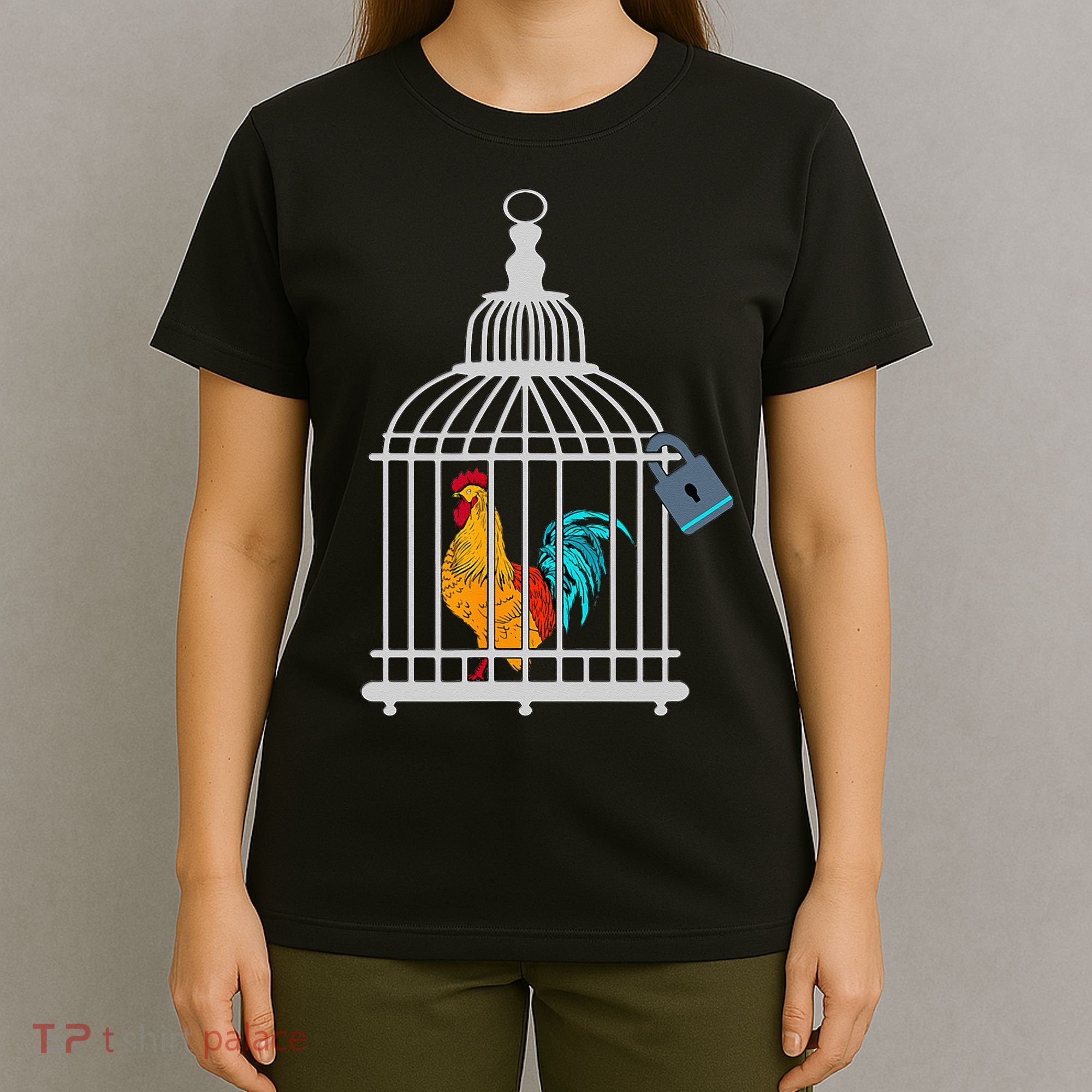 RED ROOSTER COCK MALE CHASTITY Chicken In Cage T-Shirt