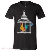 RED ROOSTER COCK MALE CHASTITY Chicken In Cage V-Neck T-Shirt thumb 0