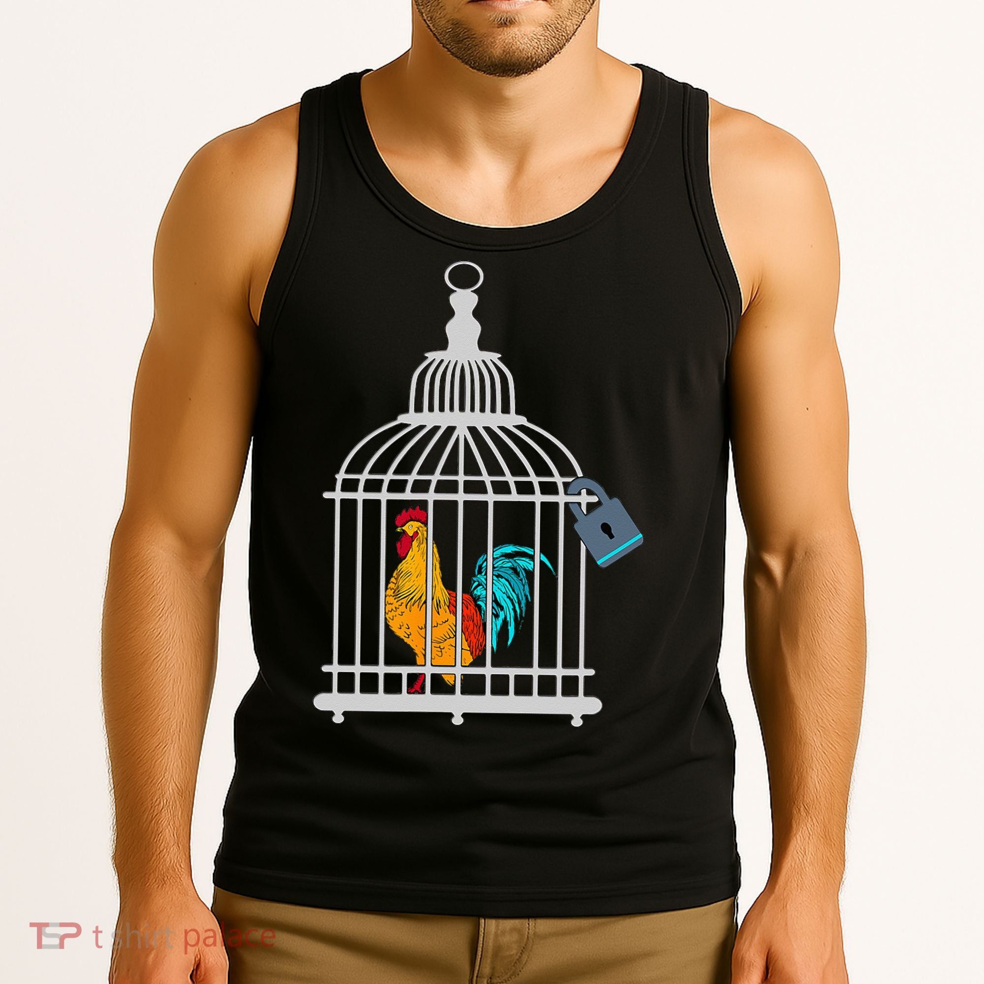 RED ROOSTER COCK MALE CHASTITY Chicken In Cage Tank Top