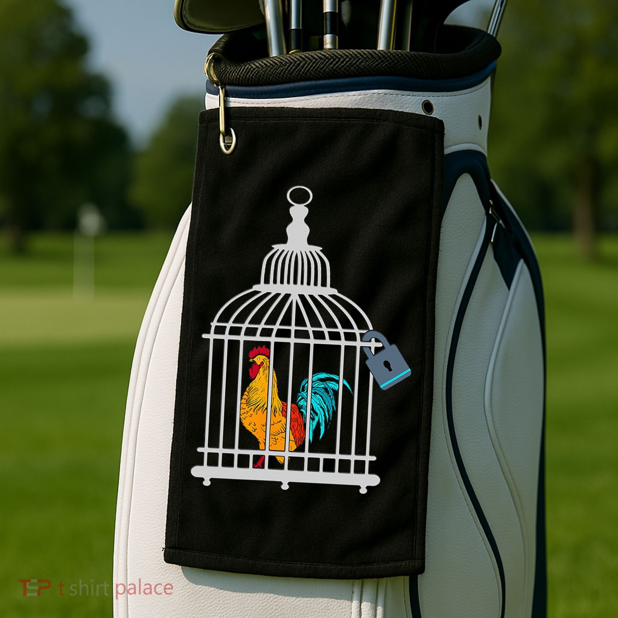 RED ROOSTER COCK MALE CHASTITY Chicken In Cage Golf Towel