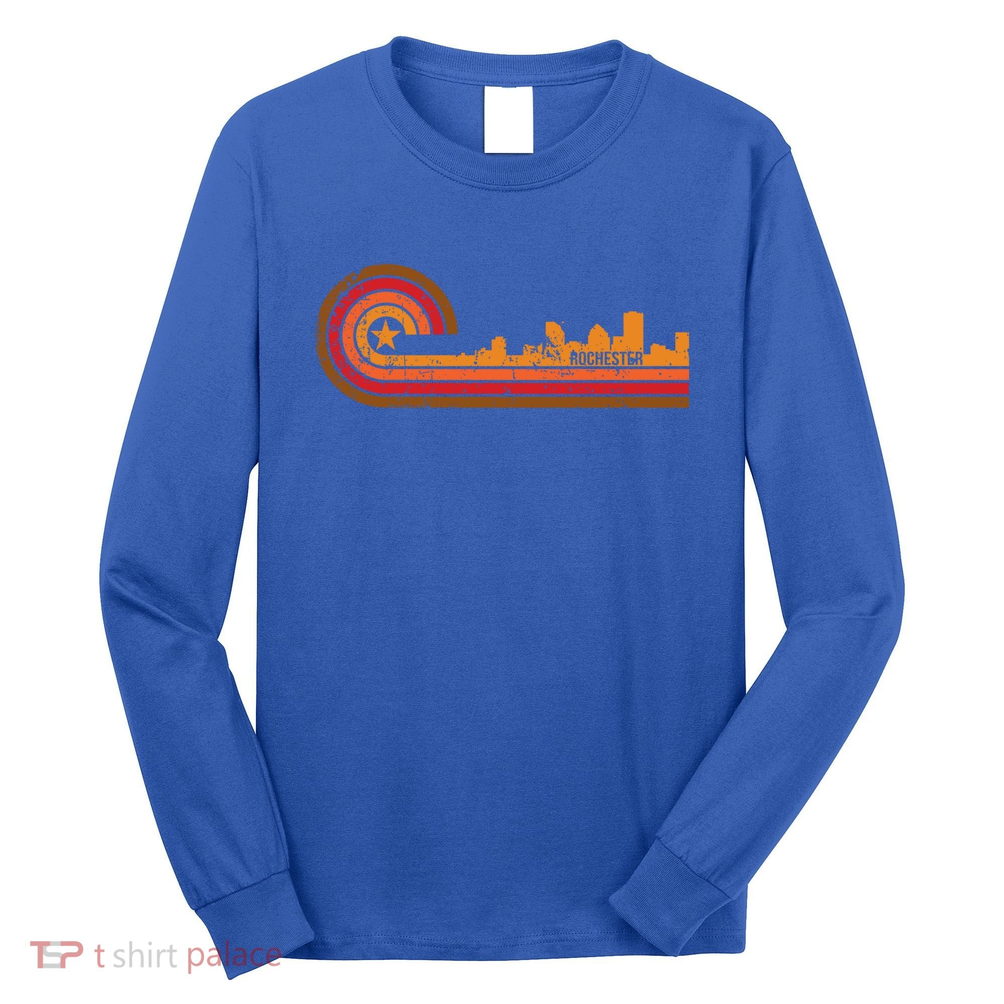 Retro Rochester Cityscape Gift Rochester Ny Skyline Gift Long Sleeve Shirt