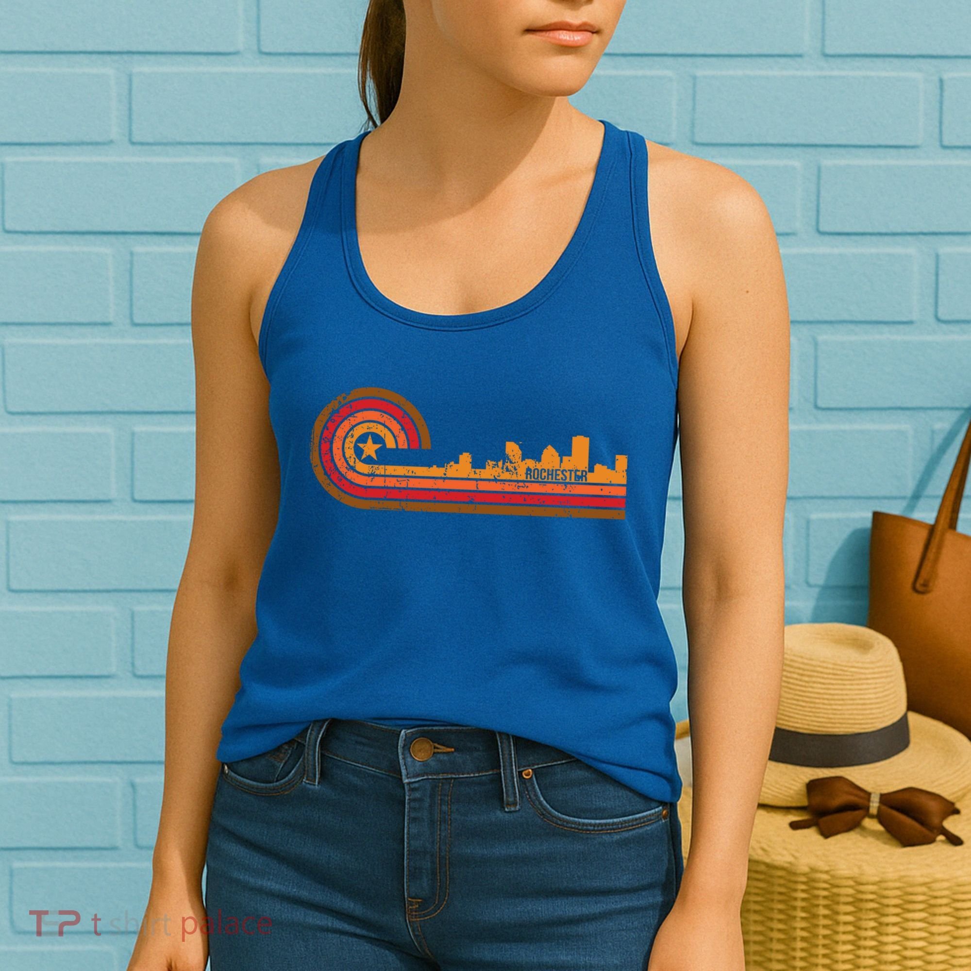 Retro Rochester Cityscape Gift Rochester Ny Skyline Gift Women's Tank Top