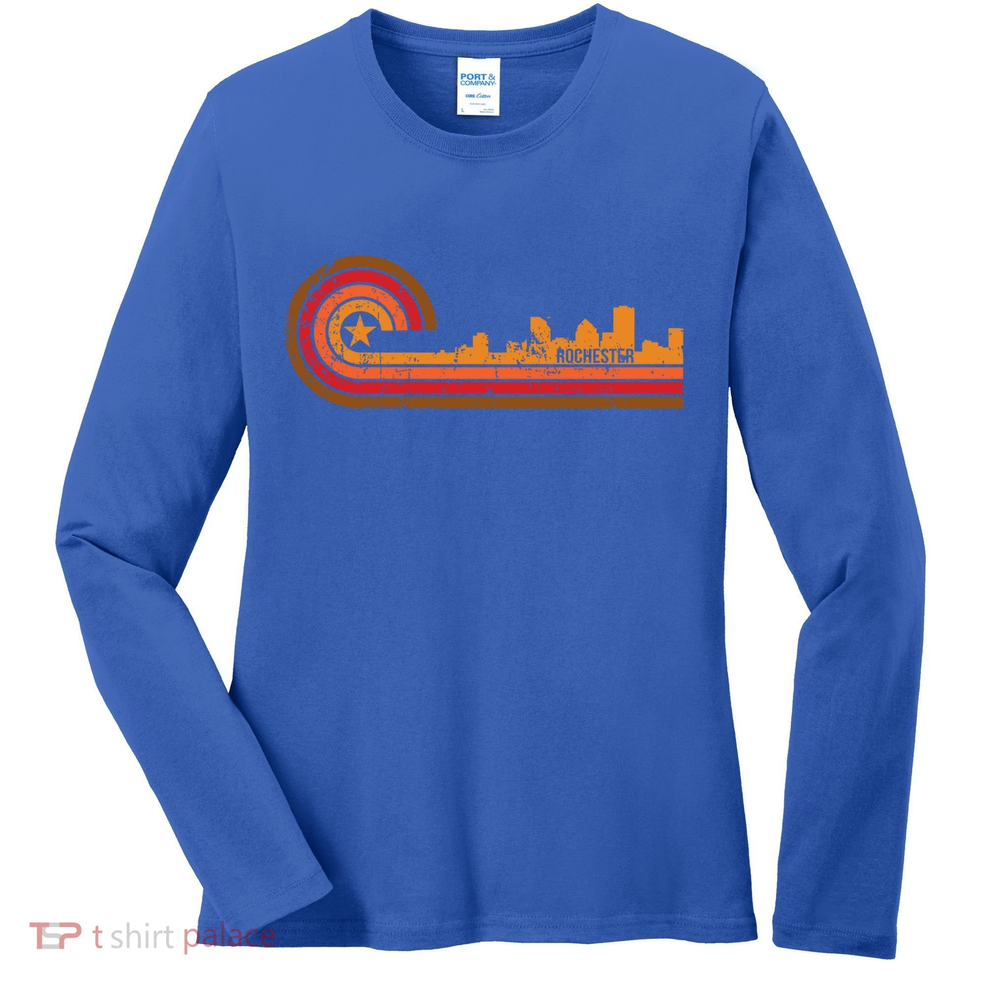 Retro Rochester Cityscape Gift Rochester Ny Skyline Gift Women's Long Sleeve Shirt