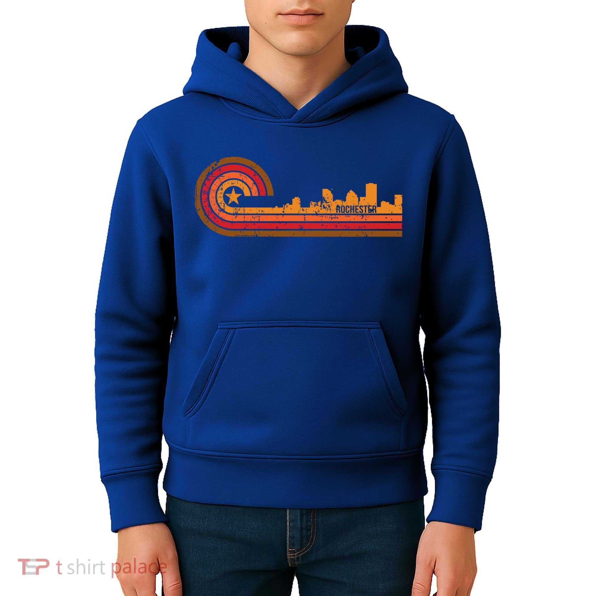 Retro Rochester Cityscape Gift Rochester Ny Skyline Gift Kids Hoodie