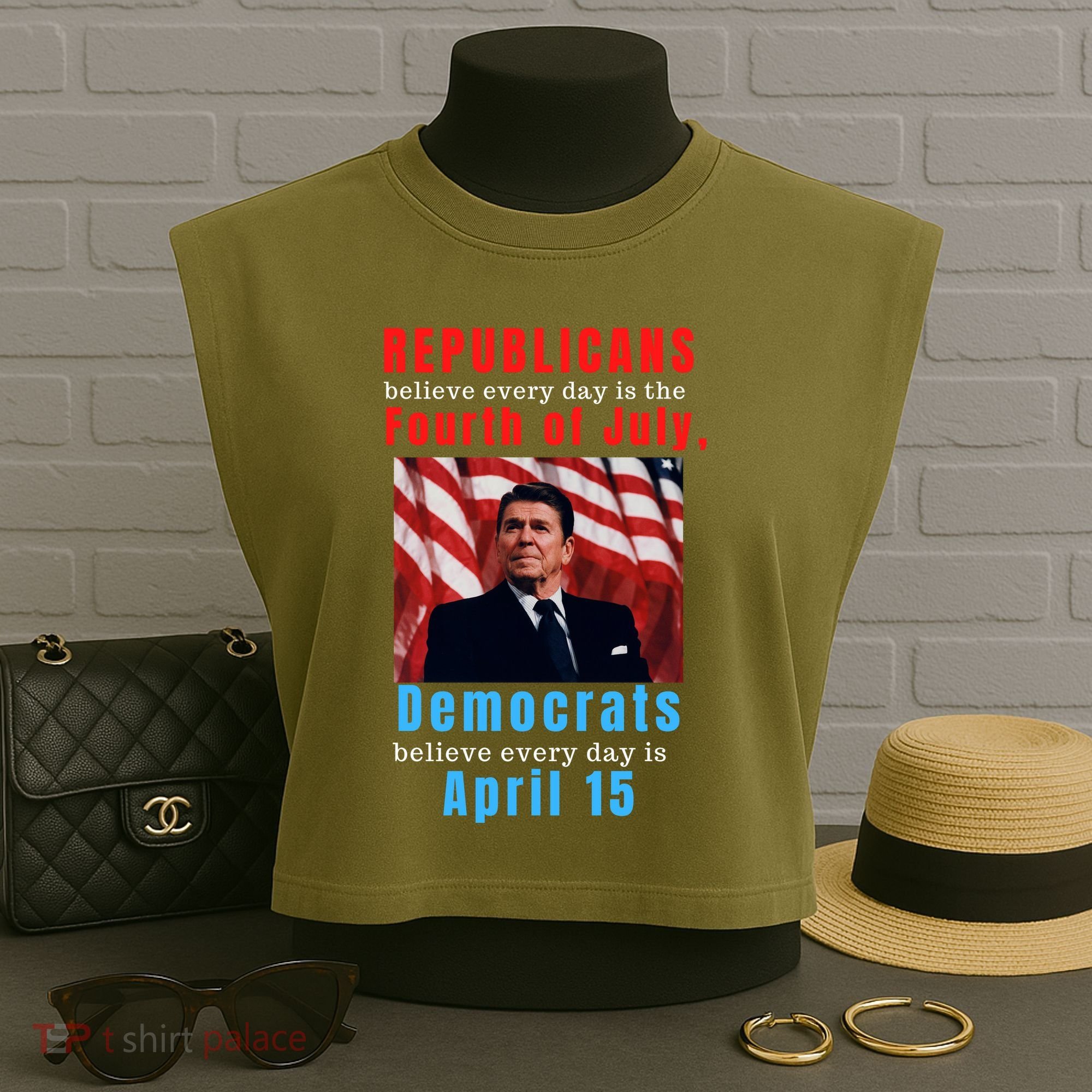 Ronald Reagan Conservative Garment-Dyed Women's Muscle Tee